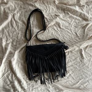 Black Leather Boho Chic Fringe Shoulder/Crossbody Bag